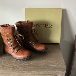 Brown Combat and Moto Boots with Lace-Up Design and Sturdy Sole